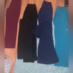 scrub pants and black and blue top only